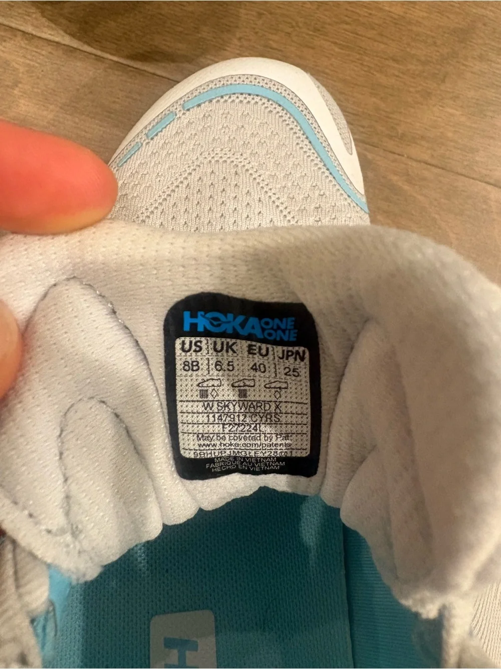 Hoka White and Light Blue Cushioned Running Sneakers